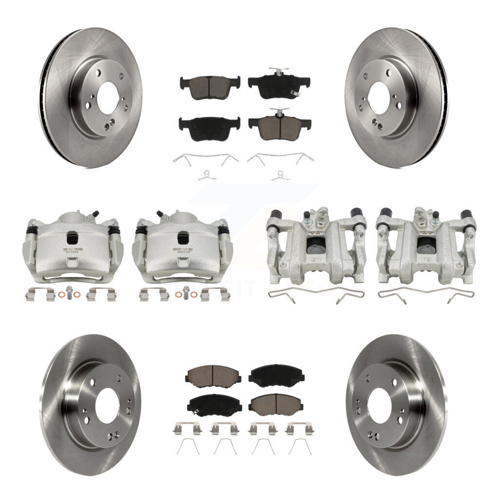 Front Rear Disc Brake Caliper Rotors And Ceramic Pads Kit (10Pc) For Honda Civic KC8-101239C