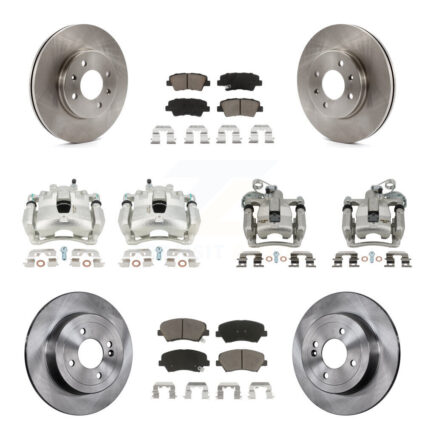 Front Rear Disc Brake Caliper Rotors Ceramic Pad Kit (10Pc) For 2012-2016 Hyundai Accent KC8-101277C