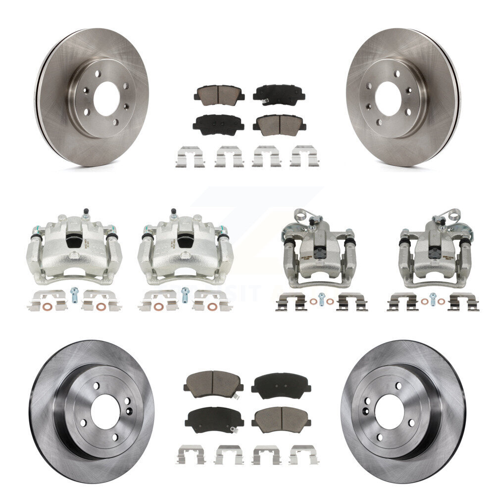 Front Rear Disc Brake Caliper Rotors Ceramic Pad Kit (10Pc) For 2012-2016 Hyundai Accent KC8-101277C
