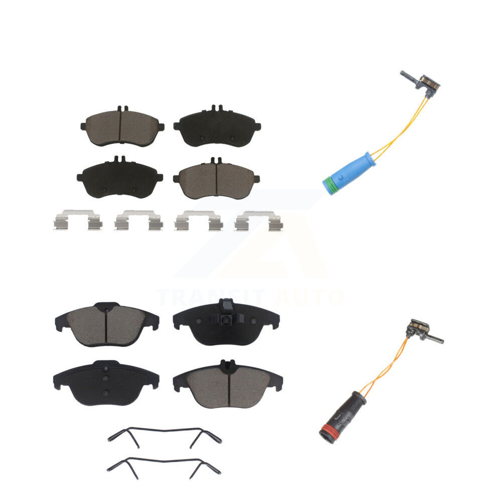 Front Rear Ceramic Disc Brake Pads And Wear Sensors Kit For 2012 Mercedes-Benz C250 1.8L KCW-100065