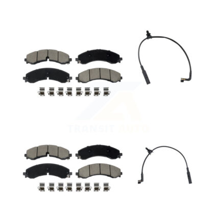 Front Rear Ceramic Brake Pad & Wear Sensor Kit For GMC Chevrolet Sierra 2500 HD Silverado KCW-101277
