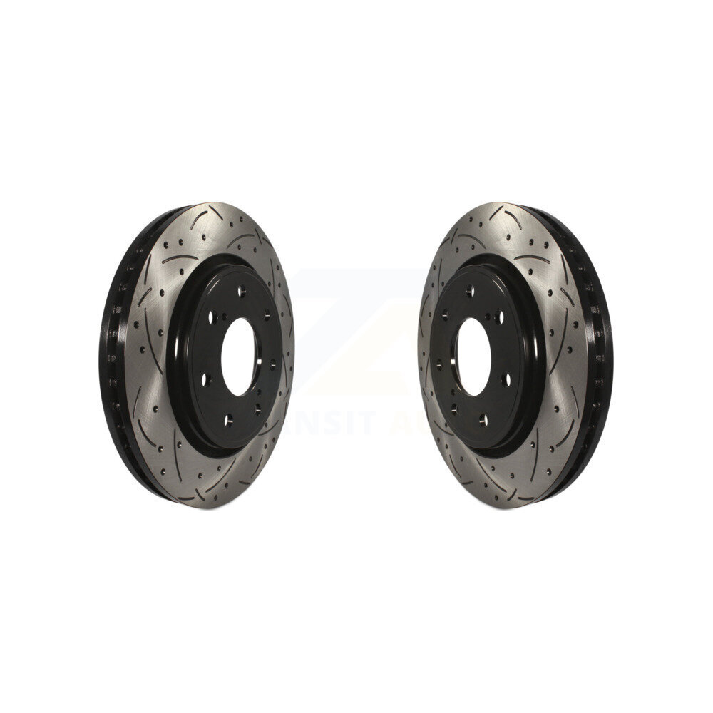Front Coated Drilled Slot Disc Brake Rotor Pair For 2010-2014 Ford F-150 With 7 Lug Wheels KD-100015