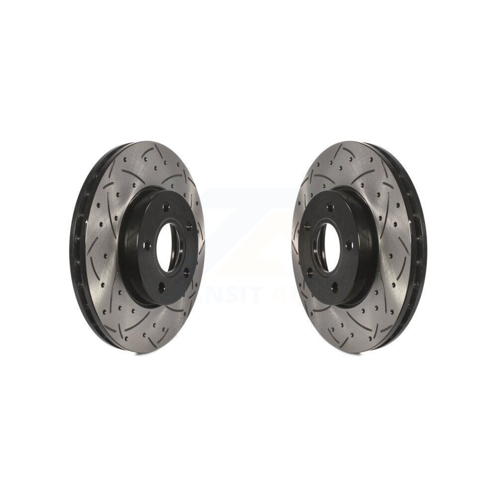 Front Coated Drilled Slotted Disc Brake Rotors Pair For Ford Focus C-Max KD-100017