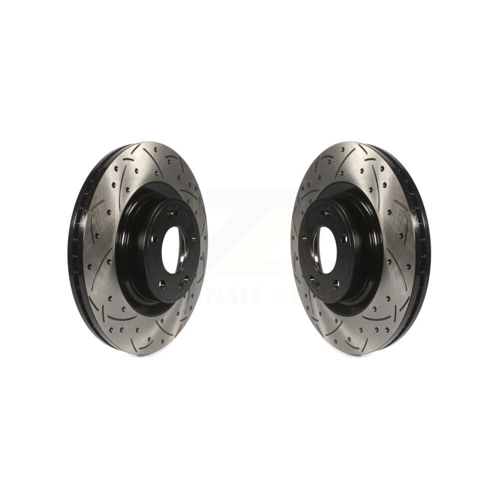 Front Coated Drilled Slotted Disc Brake Rotors Pair For Hyundai Genesis Coupe KD-100072