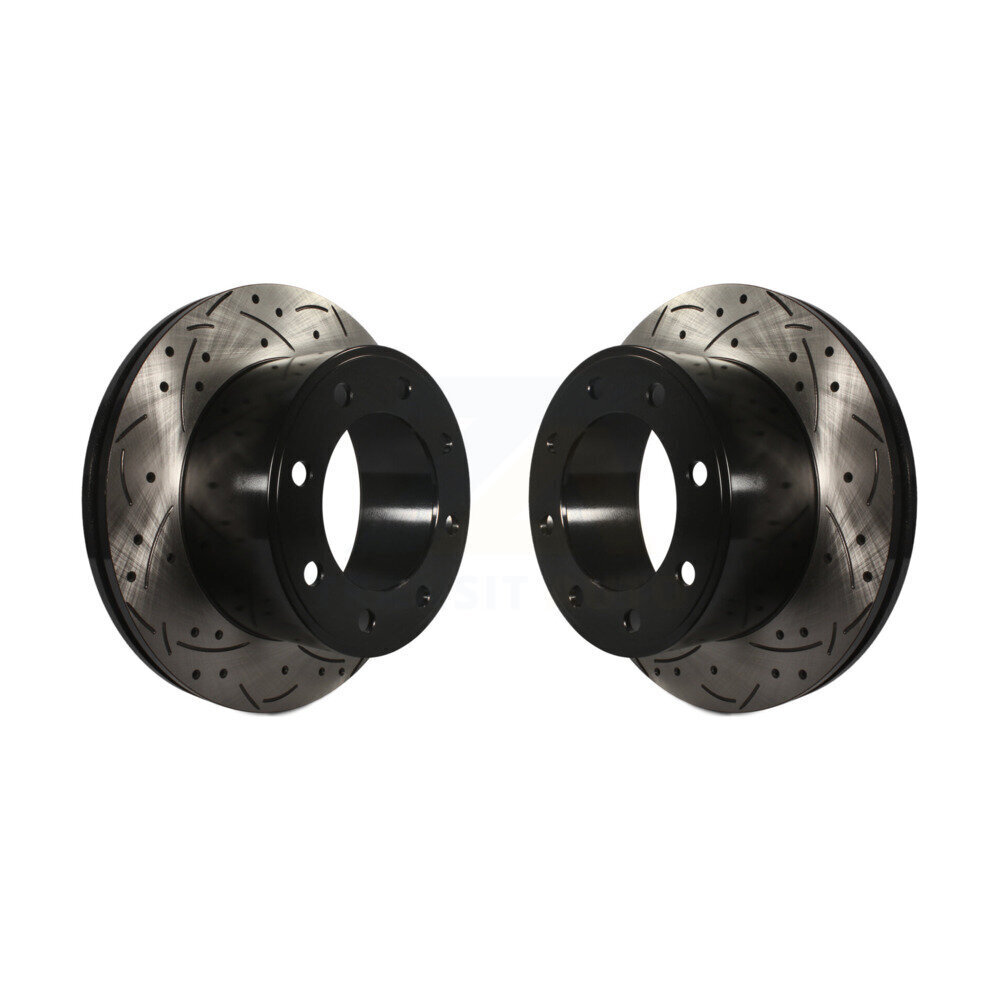 Rear Coated Drilled Slot Disc Brake Rotors Pair For 2005-2012 Ford F-350 Super Duty F-250 KD-100119