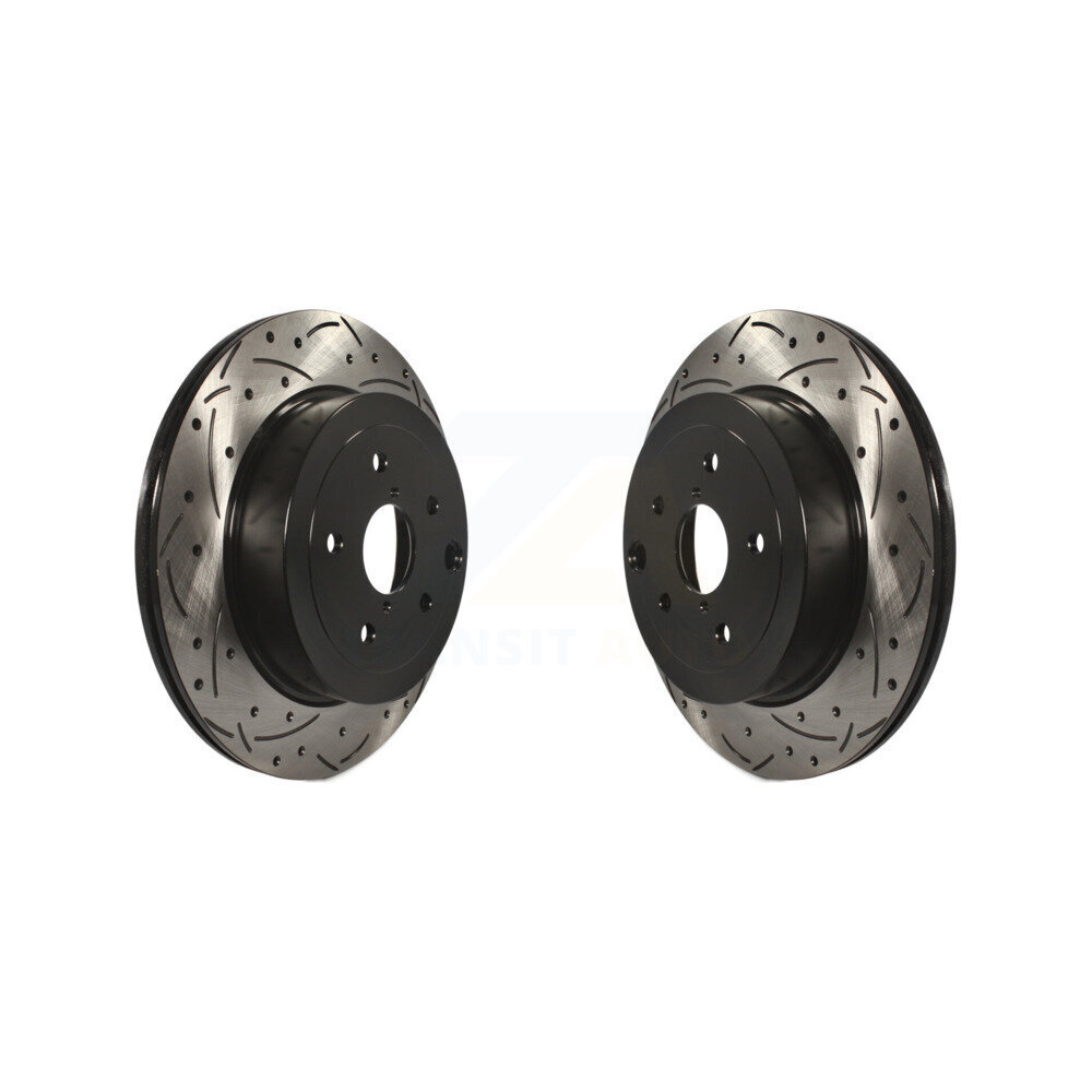 Rear Coated Drilled Slotted Disc Brake Rotors Pair For Subaru Impreza WRX STI KD-100167