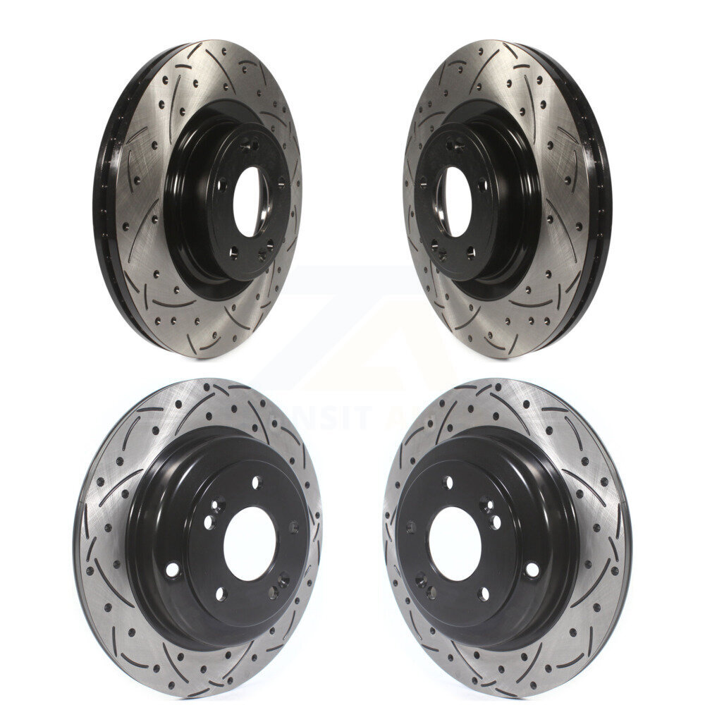 Front Rear Coated Drilled Slotted Disc Brake Rotors Kit For Hyundai Genesis Coupe KD-100322