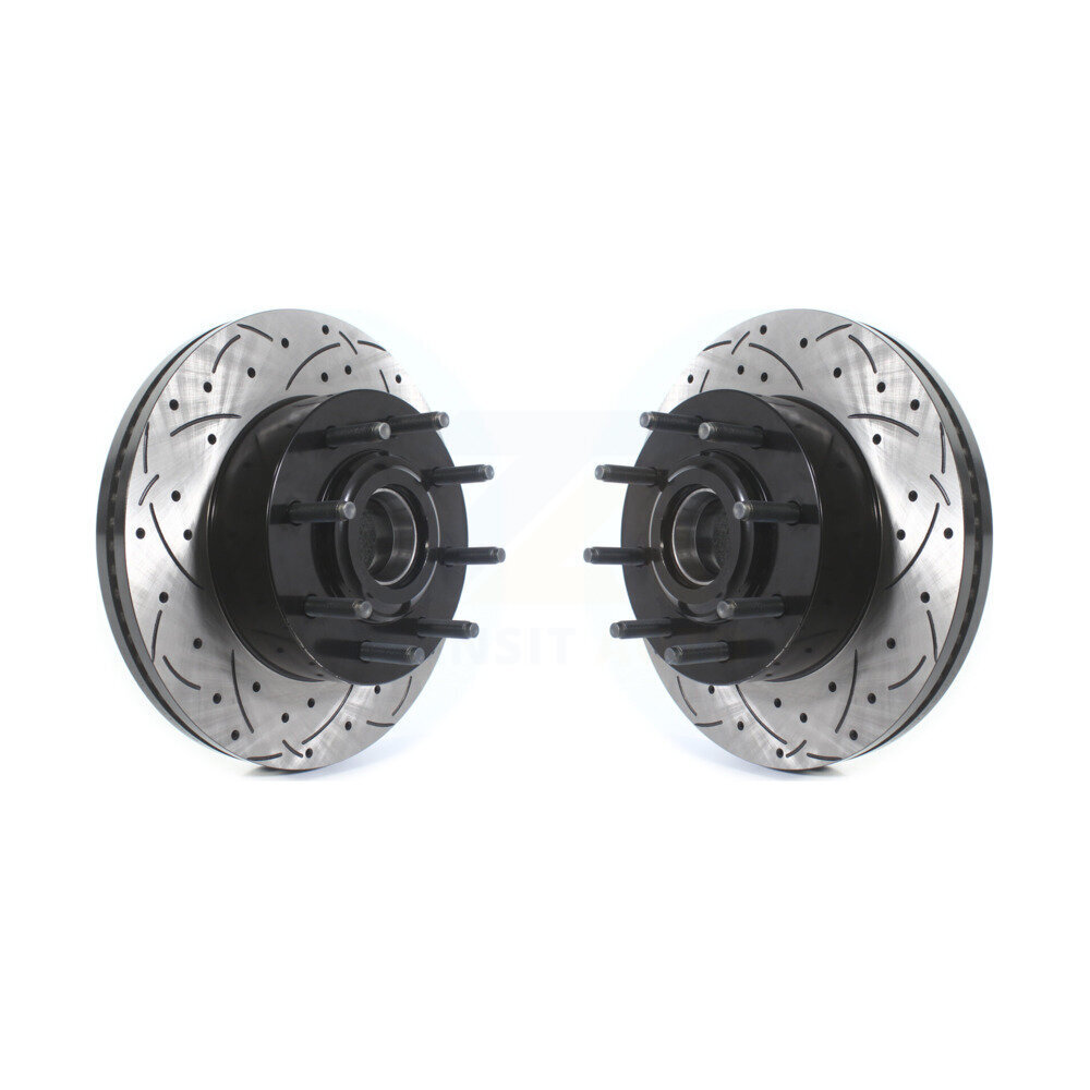 Front Coated Drill Slot Disc Brake Rotor Hub Assembly Pair For Ford F-350 Super Duty F-250 KD-100398