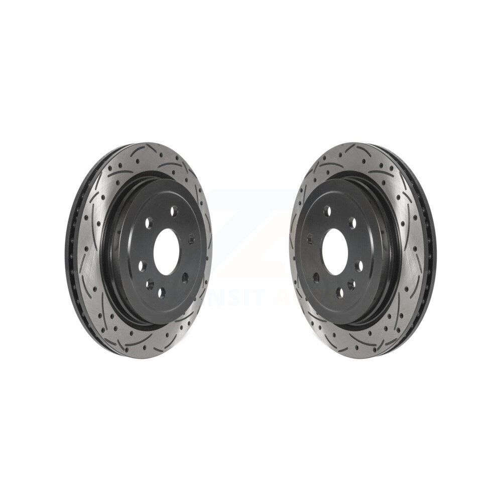 Rear Coated Drilled Slotted Disc Brake Rotors Pair For Cadillac SRX Saab 9-4X KD-100516