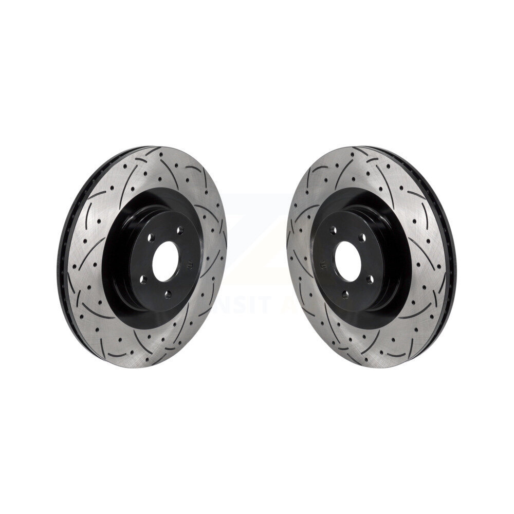 Front Coated Drilled Slotted Disc Brake Rotors Pair For 2016-2018 Ford Focus RS KD-100628