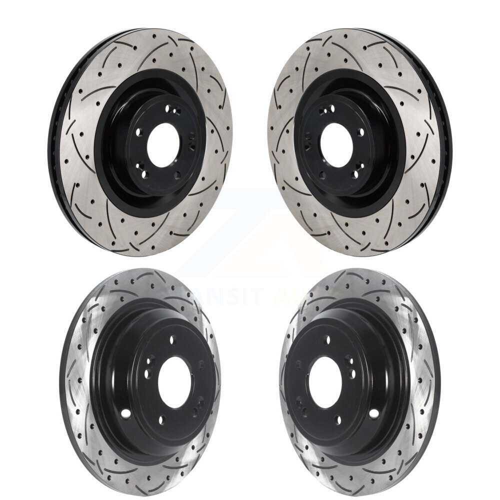 Front Rear Coated Drilled Slotted Disc Brake Rotors Kit For Hyundai Genesis G80 5.0L KD-100650