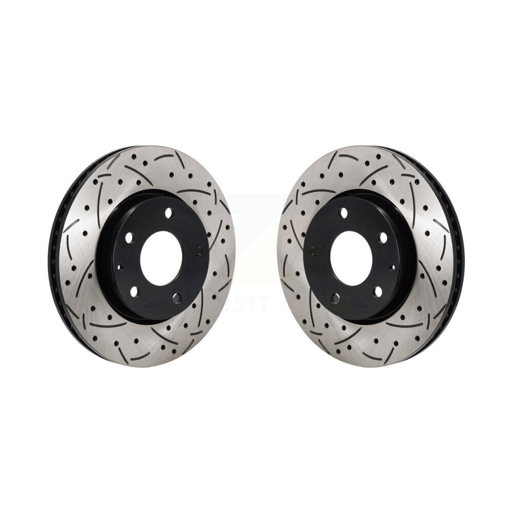 Front Coated Drilled Slotted Disc Brake Rotors Pair For Mazda 3 Sport FWD KD-100705