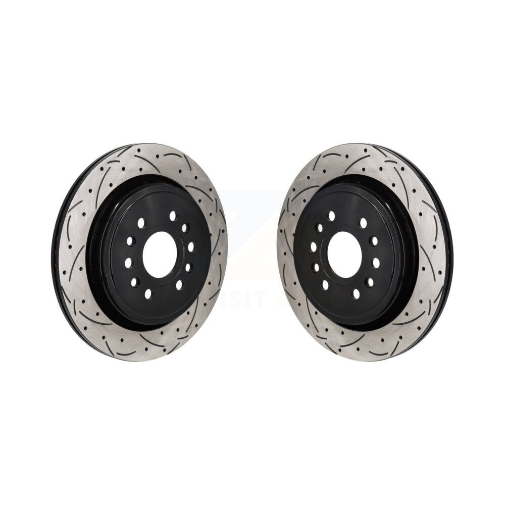 Rear Coated Drilled Slotted Disc Brake Rotors Pair For Ram 1500 Jeep Wagoneer Grand L KD-100734