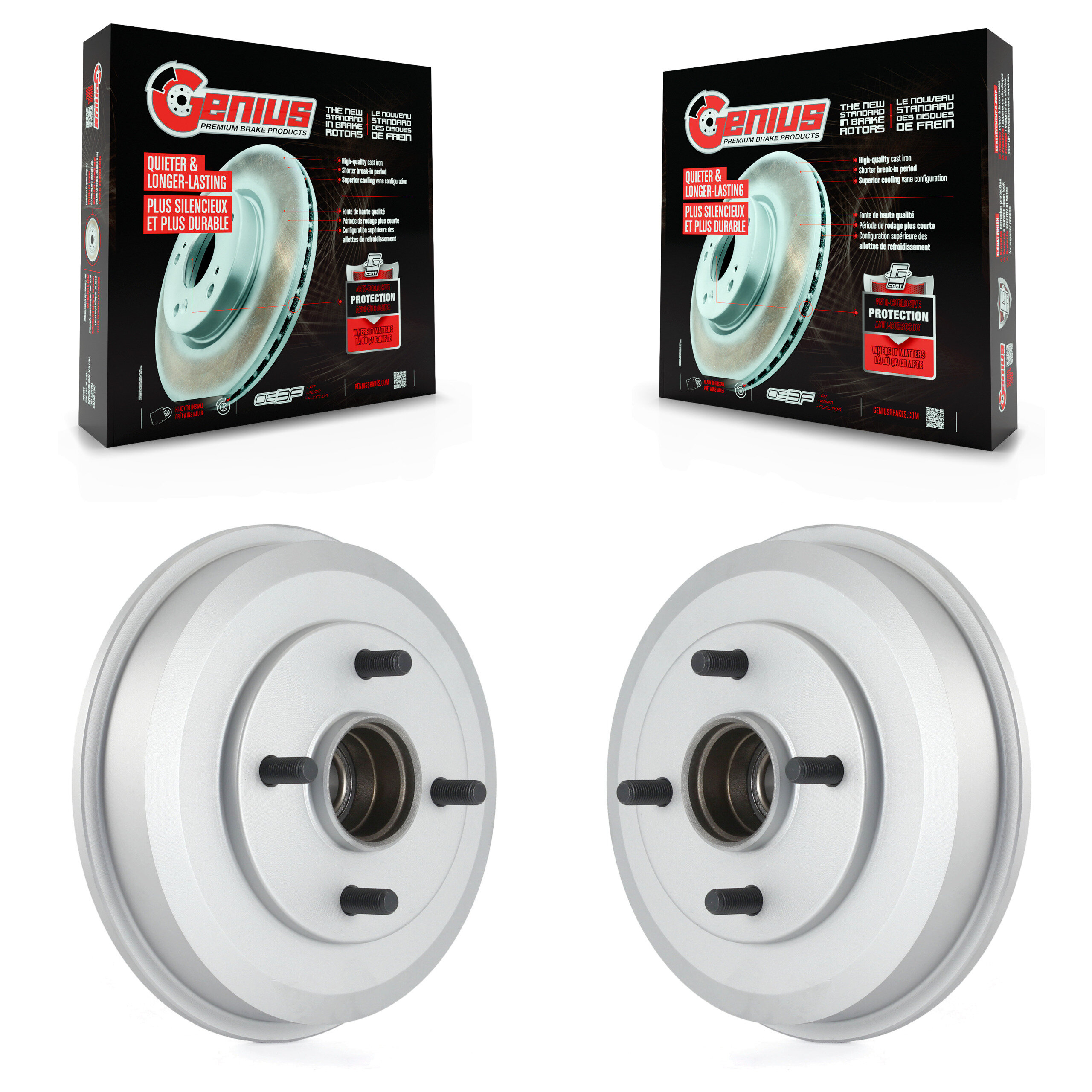 Rear Coated Brake Drums Pair For 2000-2008 Ford Focus Wheel Bearing Included KG-101402