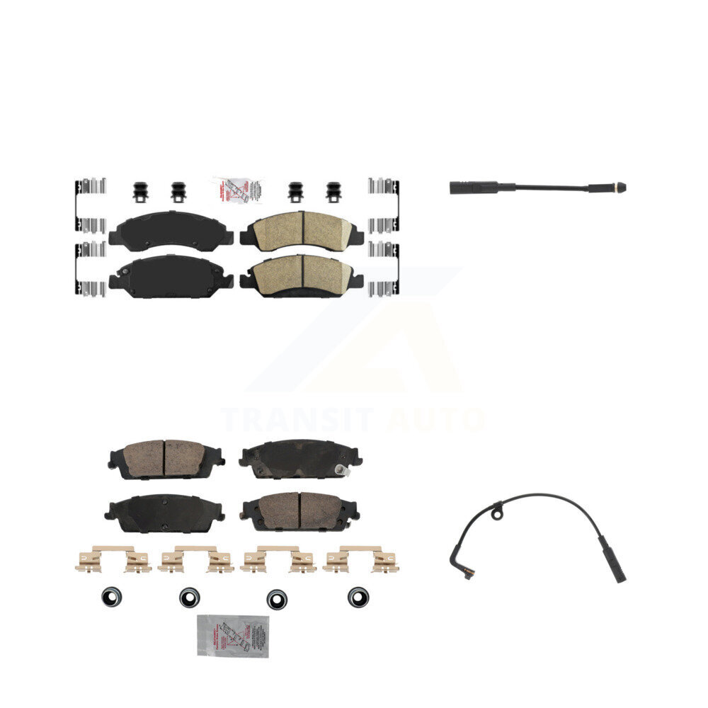 Front Rear Ceramic Brake Pad & Wear Sensor Kit For Chevrolet Silverado 1500 LD GMC Sierra KNW-100165