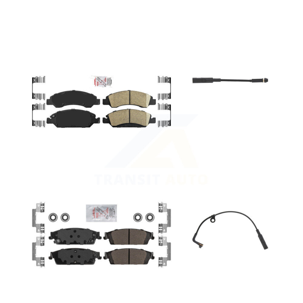Front Rear Ceramic Brake Pad & Wear Sensor Kit For Chevrolet Silverado 1500 LD GMC Sierra KNW-100169