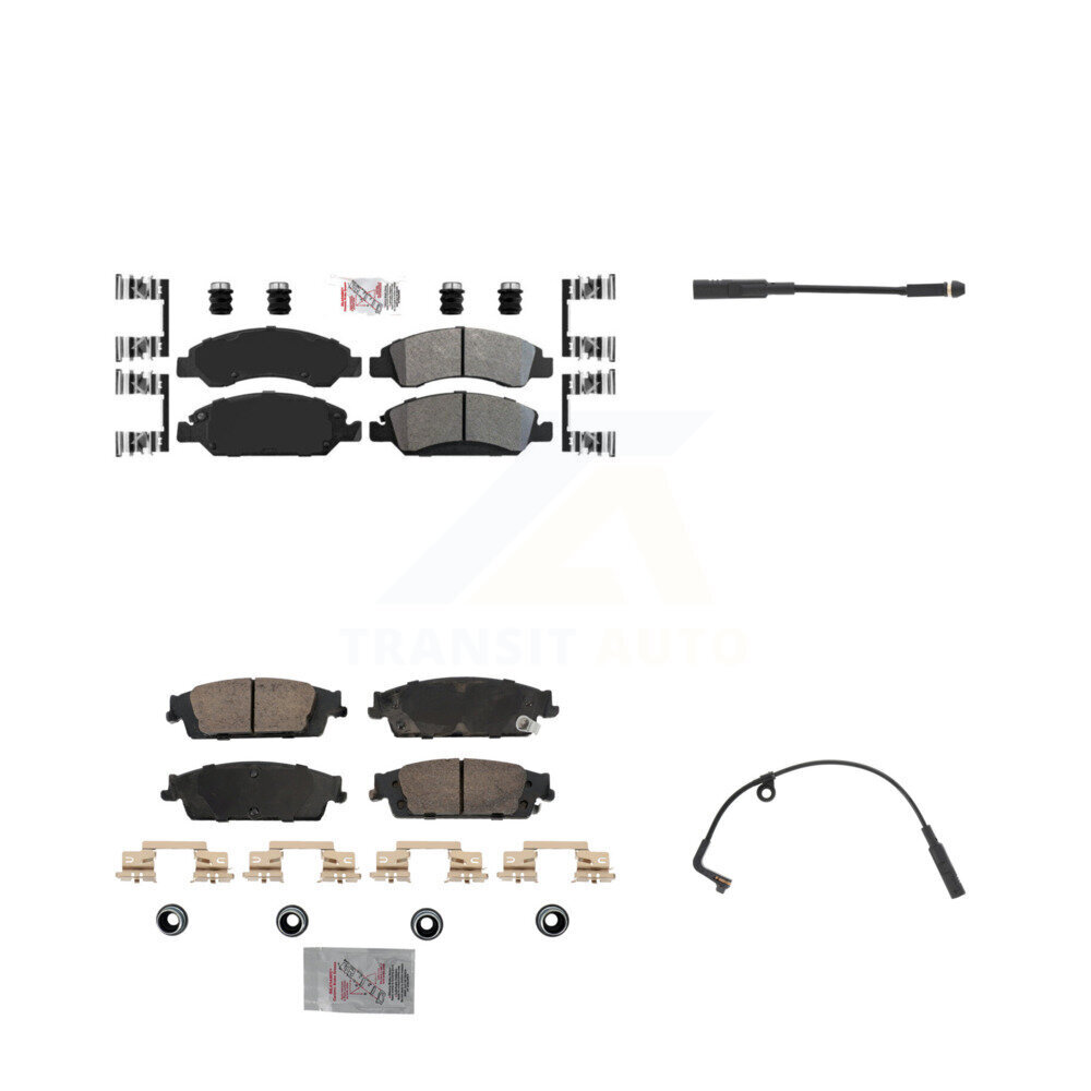 Front Rear Ceramic Brake Pad & Wear Sensor Kit For Chevrolet Silverado 1500 LD GMC Sierra KNW-100173