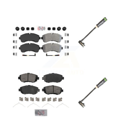 Front Rear Ceramic Brake Pads & Extra Wear Sensor Kit For Freightliner Sprinter 2500 3500 KNW-101128