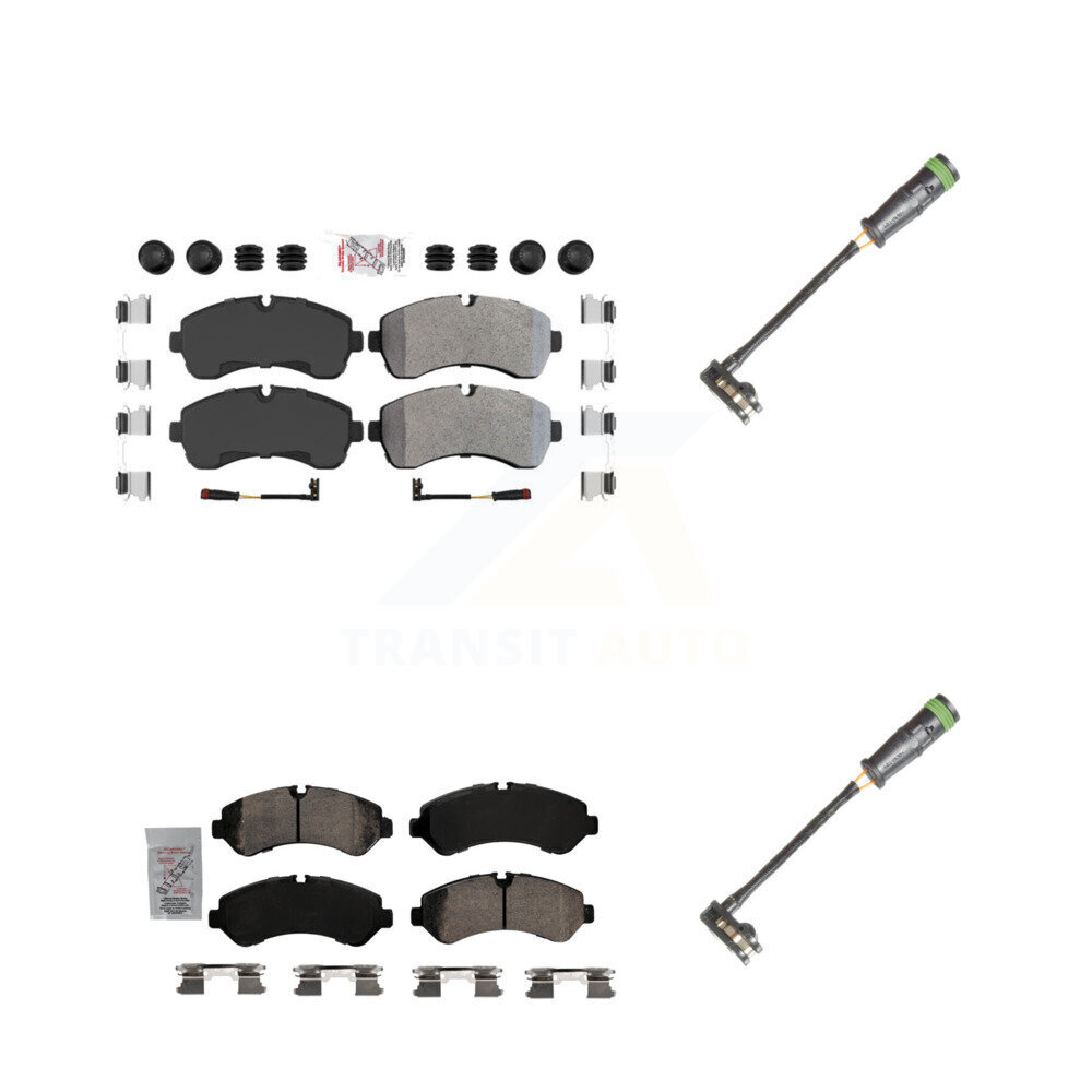 Front Rear Ceramic Disc Brake Pads & Extra Wear Sensor Kit For Freightliner Sprinter 3500 KNW-101130