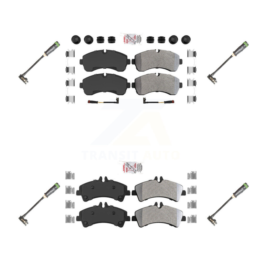Front Rear Ceramic Disc Brake Pads & Extra Wear Sensor Kit For Freightliner Sprinter 3500 KNW-101160