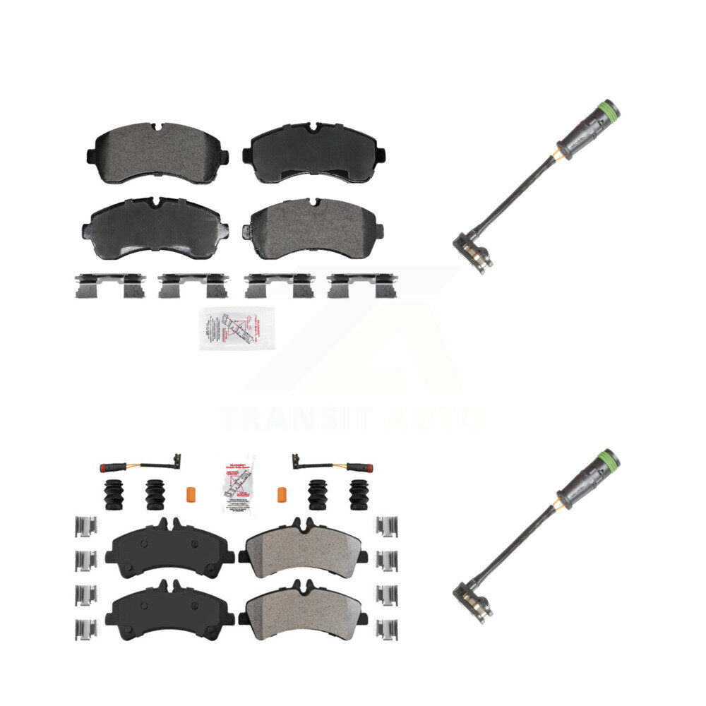 Front Rear Ceramic Disc Brake Pads & Extra Wear Sensor Kit For Freightliner Sprinter 3500 KNW-101314