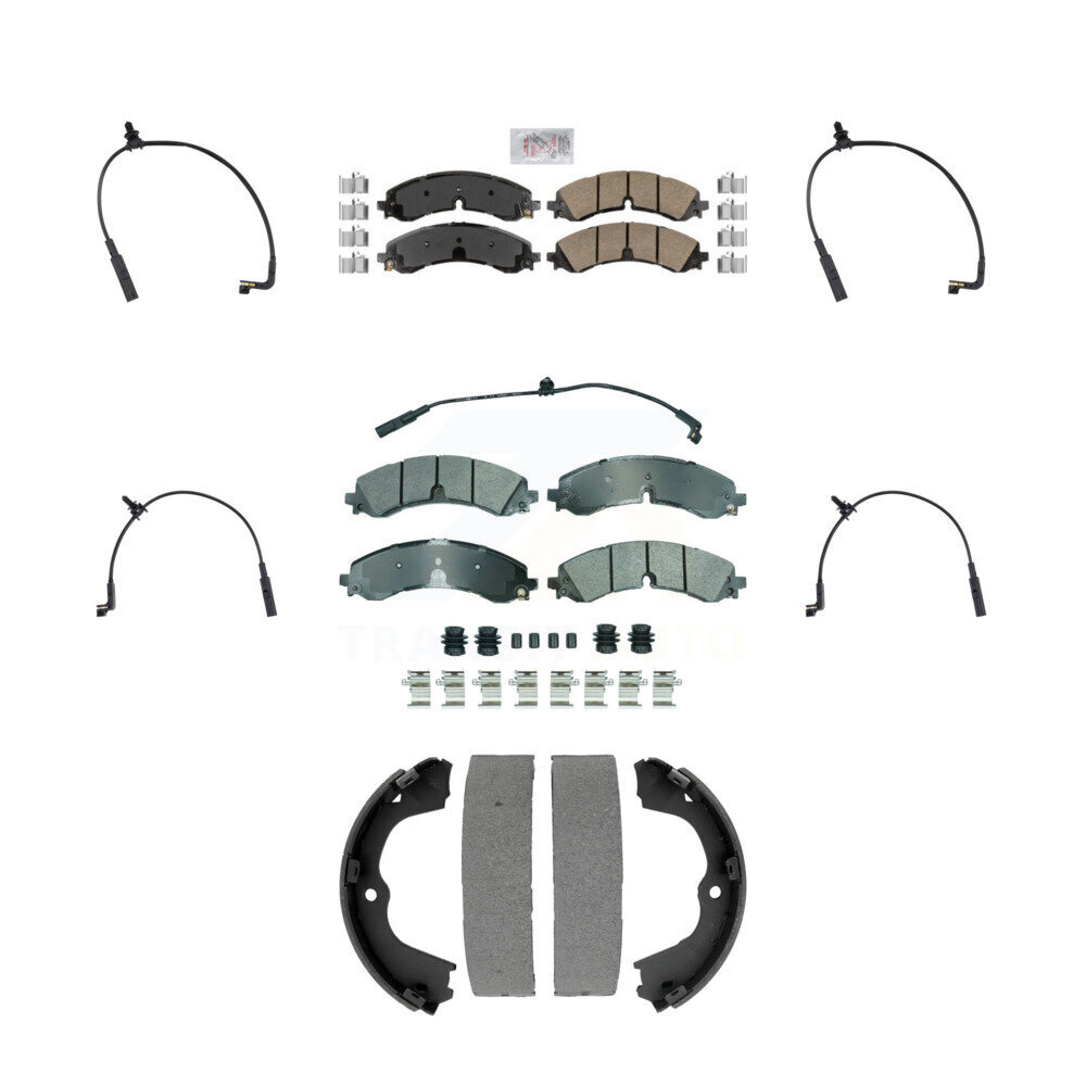 Front Rear Ceramic Brake Pad Extra Wear Sensor Kit (7Pc) For GMC Chevrolet Sierra 2500 HD KNW-101454