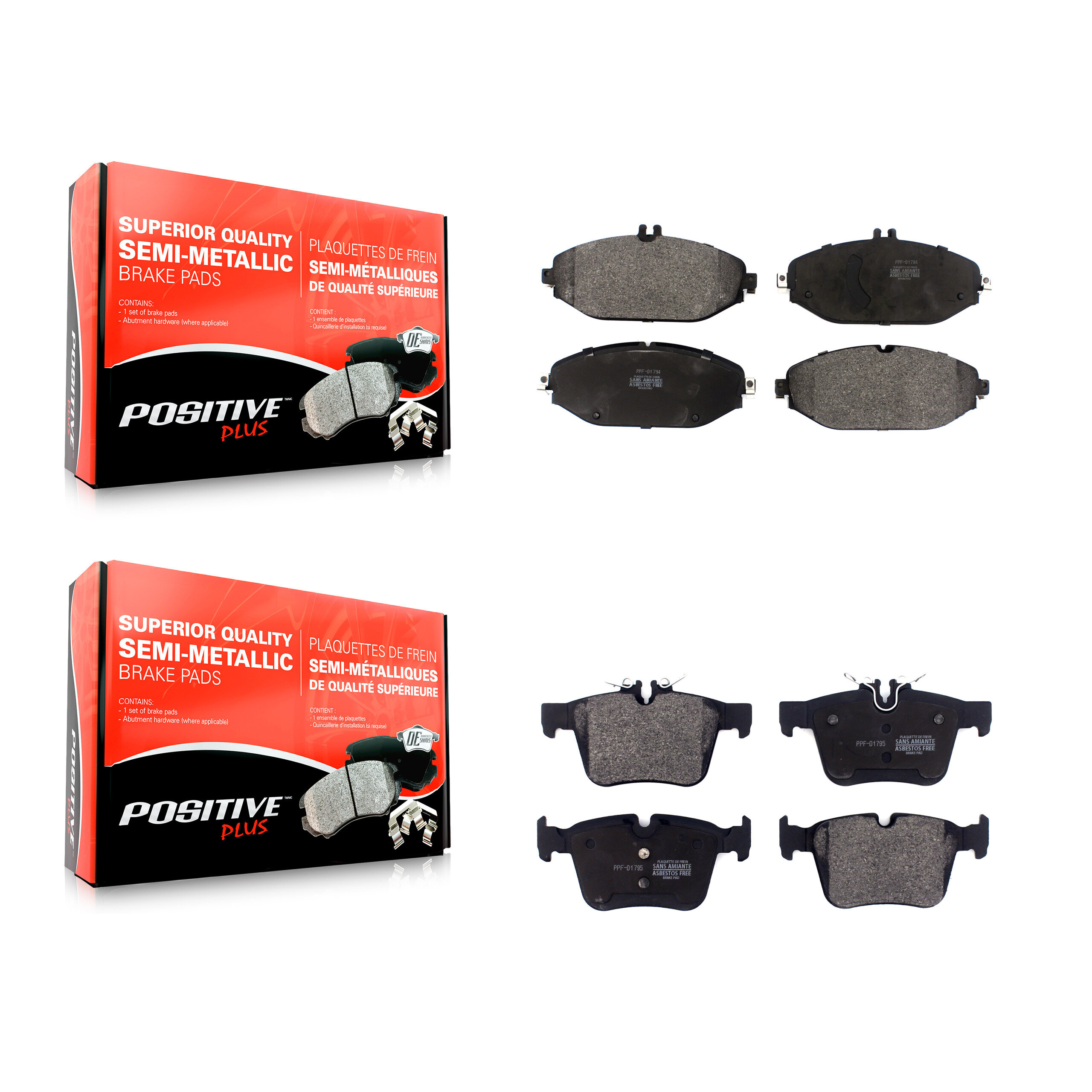 Front Rear Semi-Metallic Brake Pads Kit For Mercedes-Benz C300 Without Sport Package KPF-100503