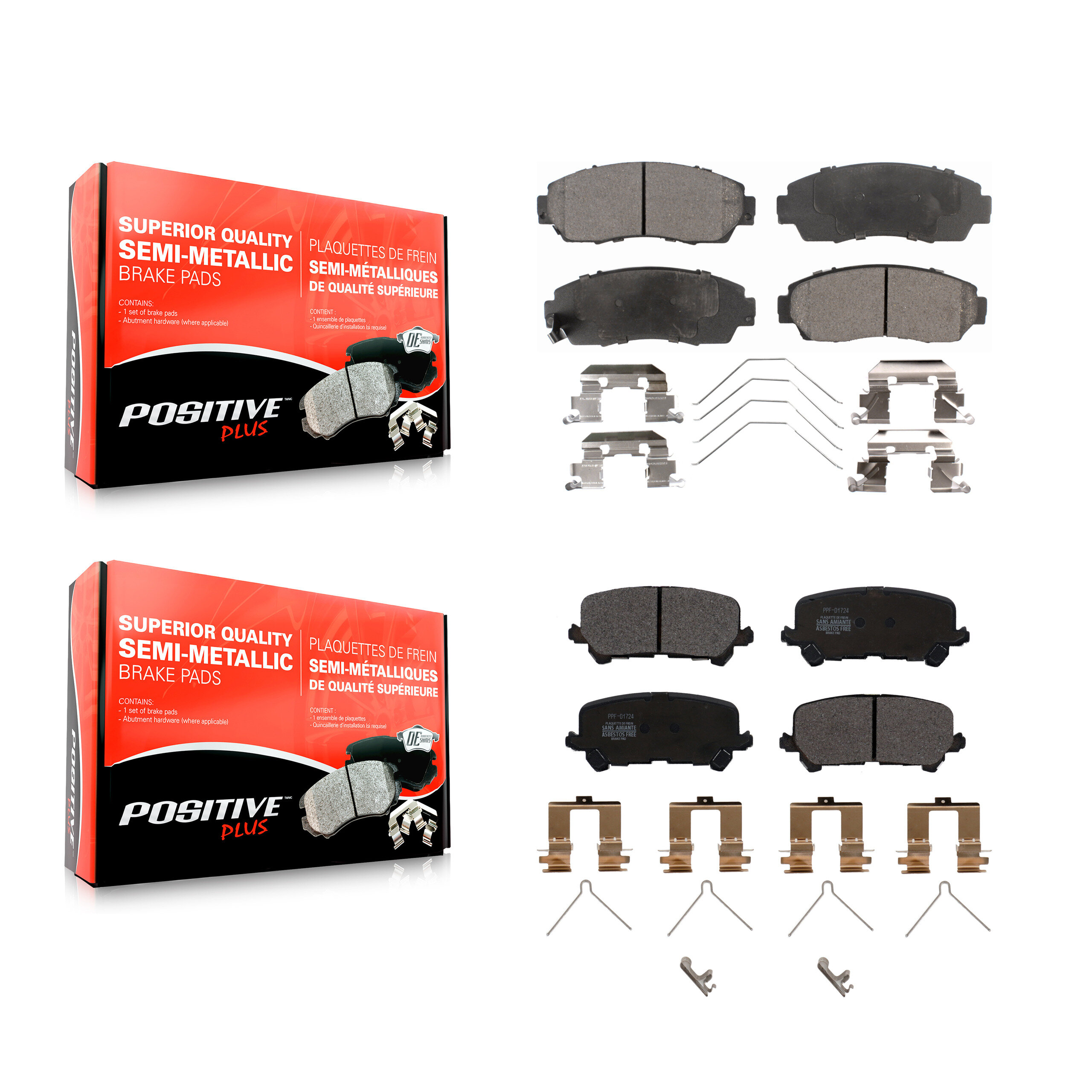 Front Rear Semi-Metallic Brake Pads Kit For 2019-2024 Honda Passport KPF-100524