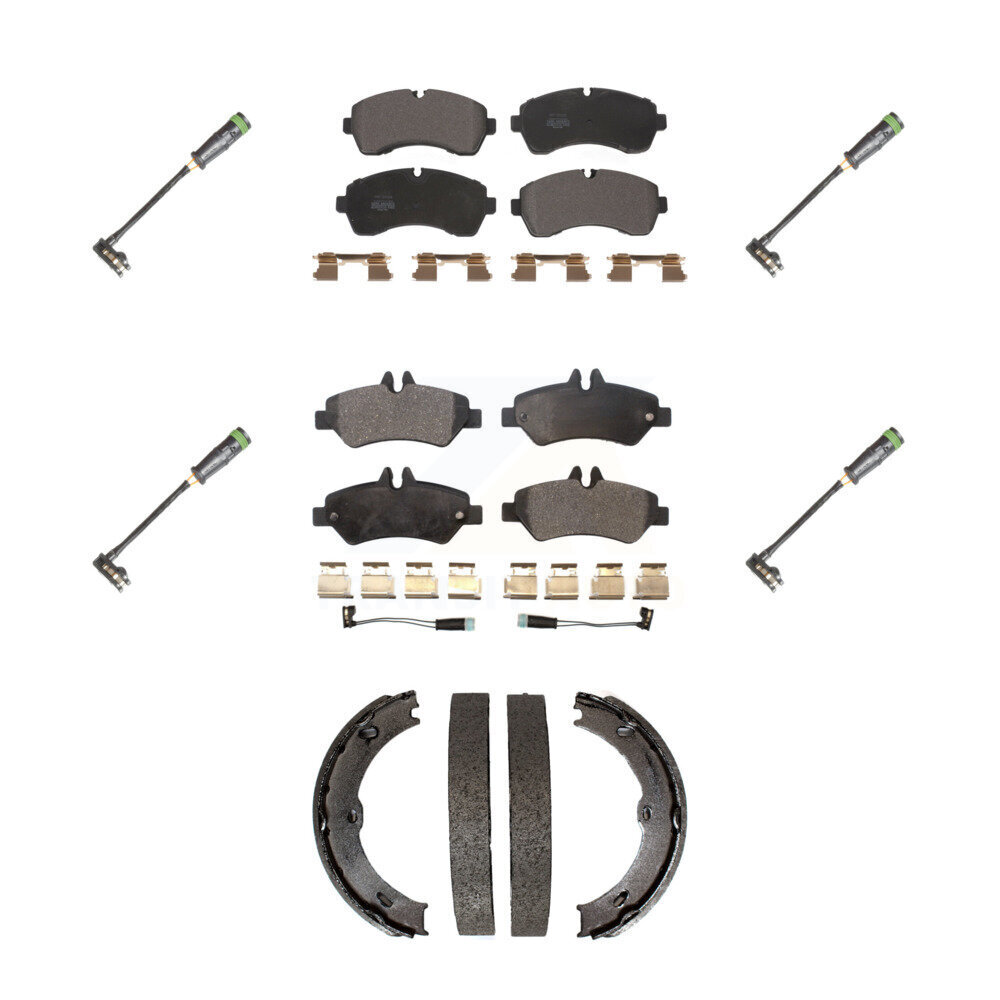 Front Rear Semi-Metallic Disc Brake Pads And Extra Wear Sensors Kit (7Pc) For KPW-101297