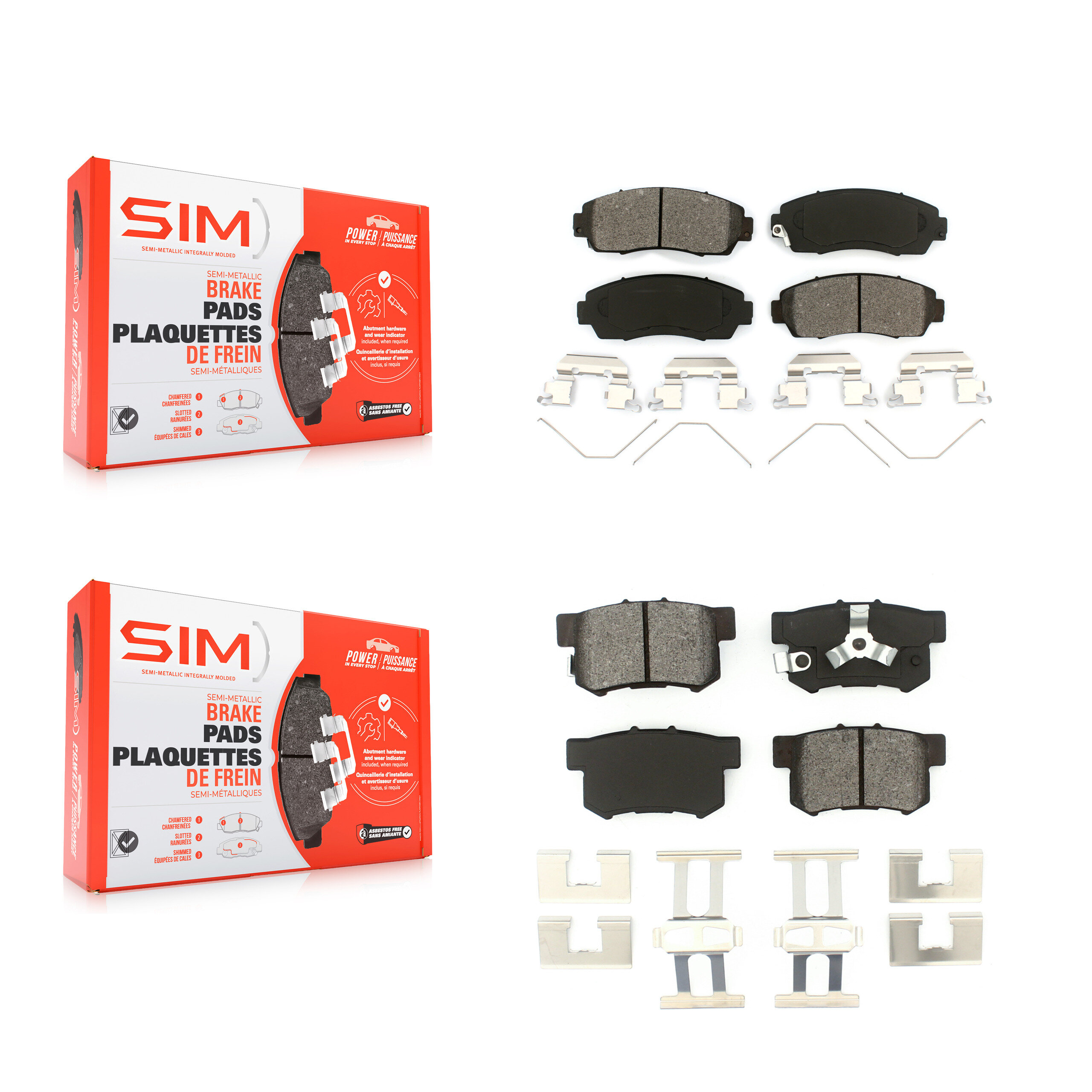 Front Rear Semi-Metallic Brake Pads Kit For Honda CR-V Crosstour Accord KSM-100182