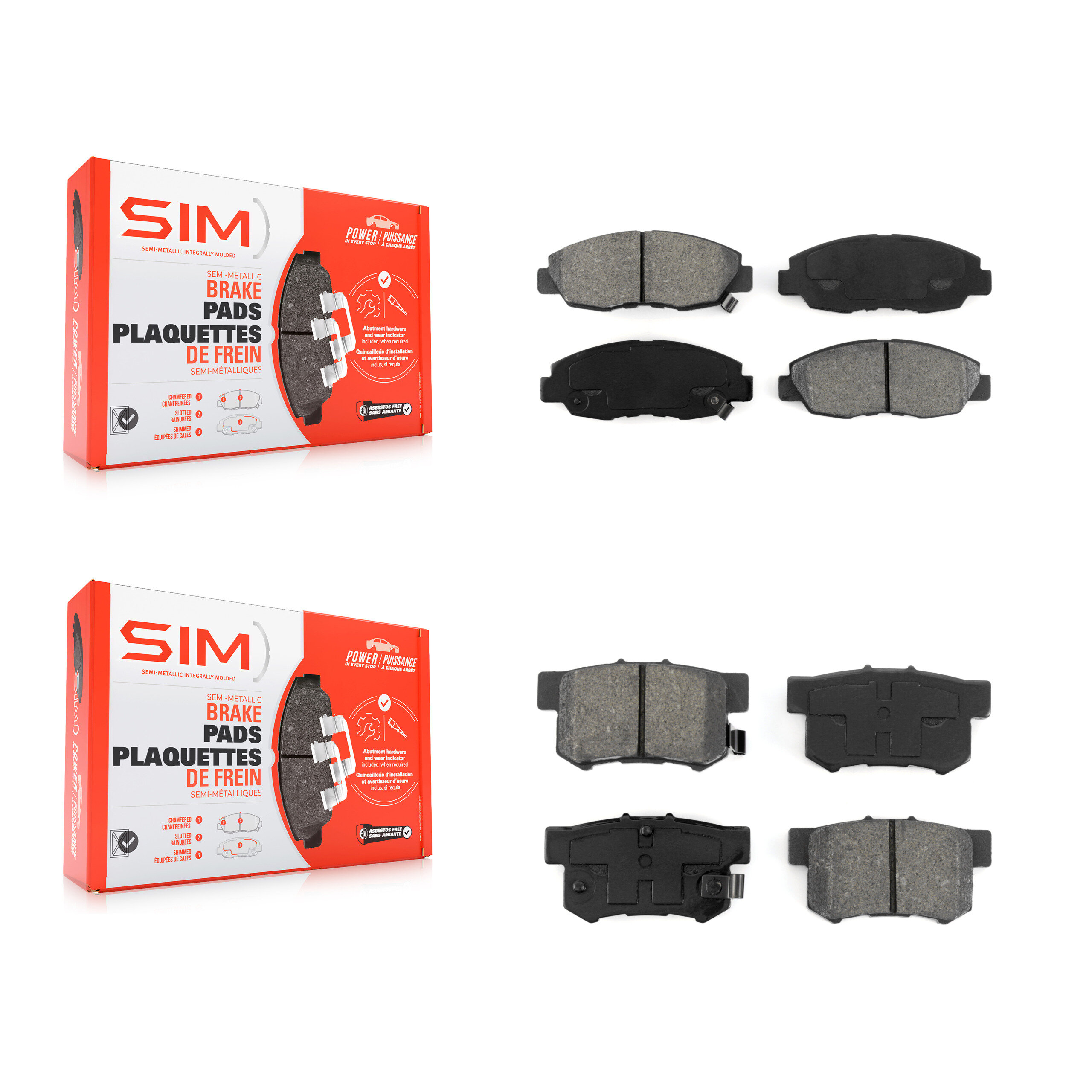 Front Rear Semi-Metallic Brake Pads Kit For Honda Civic Accord Acura EL KSM-100246