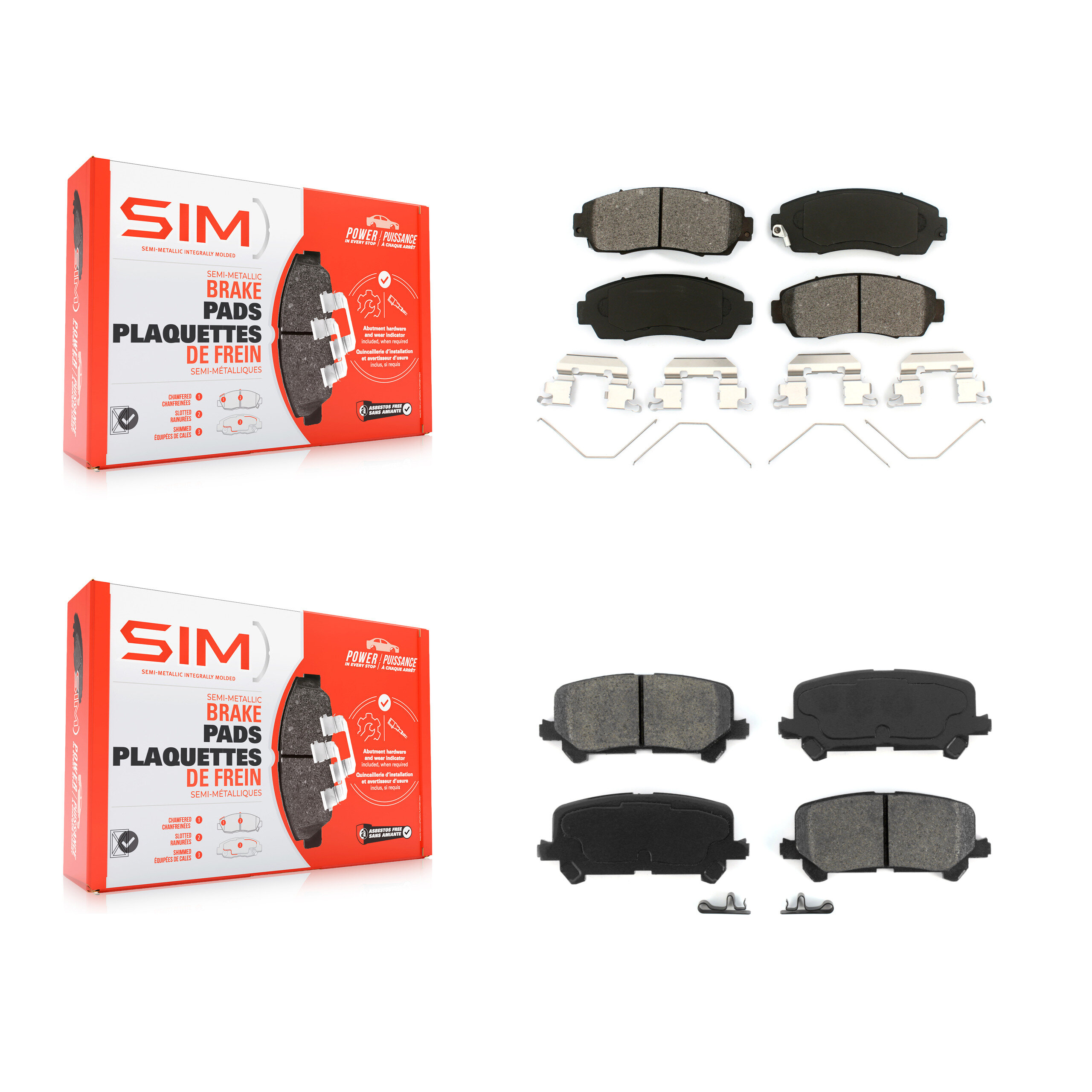 Front Rear Semi-Metallic Brake Pads Kit For 2019-2024 Honda Passport KSM-100482