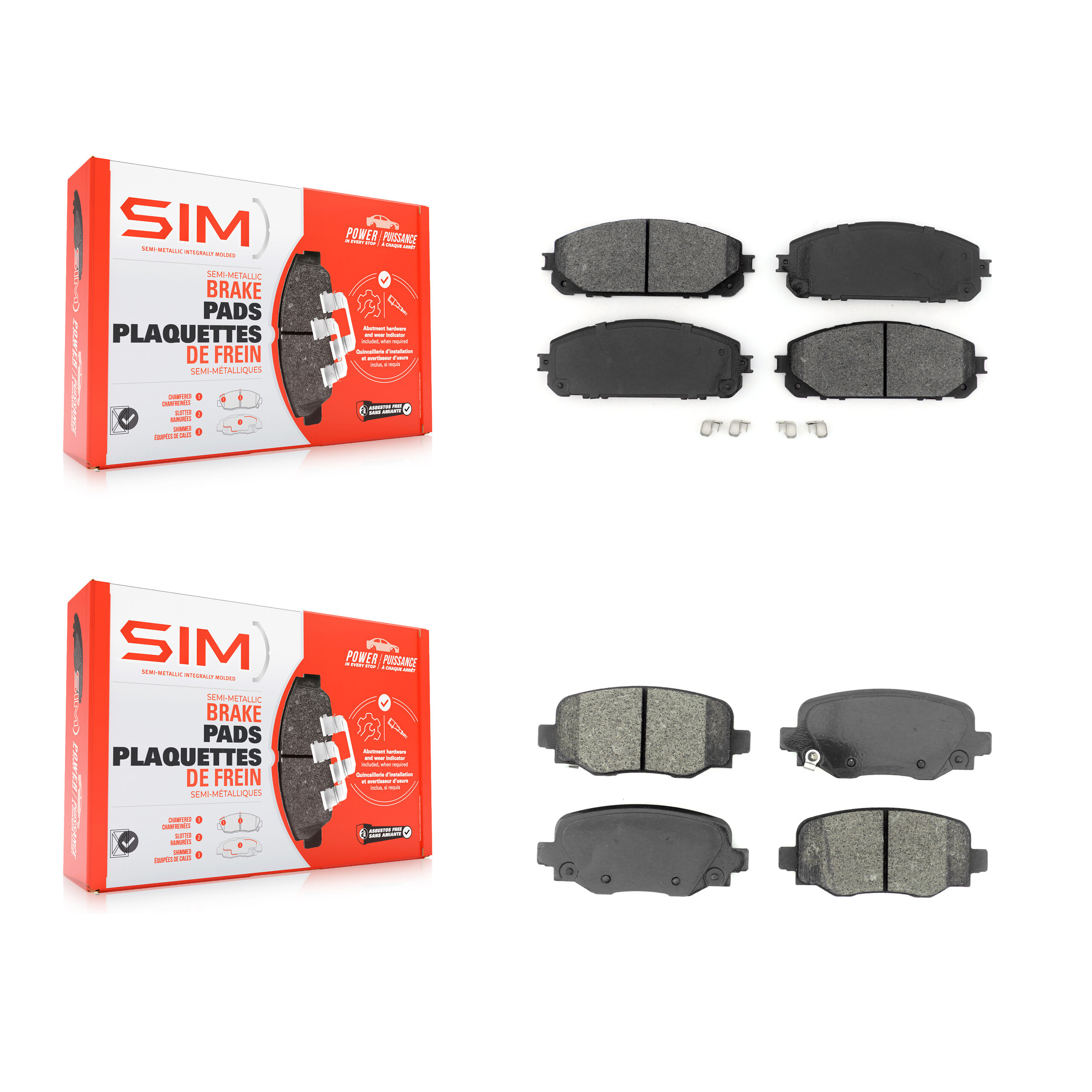 Front Rear Semi-Metallic Brake Pads Kit For 14-22 Jeep Cherokee With Dual Piston Caliper KSM-100485