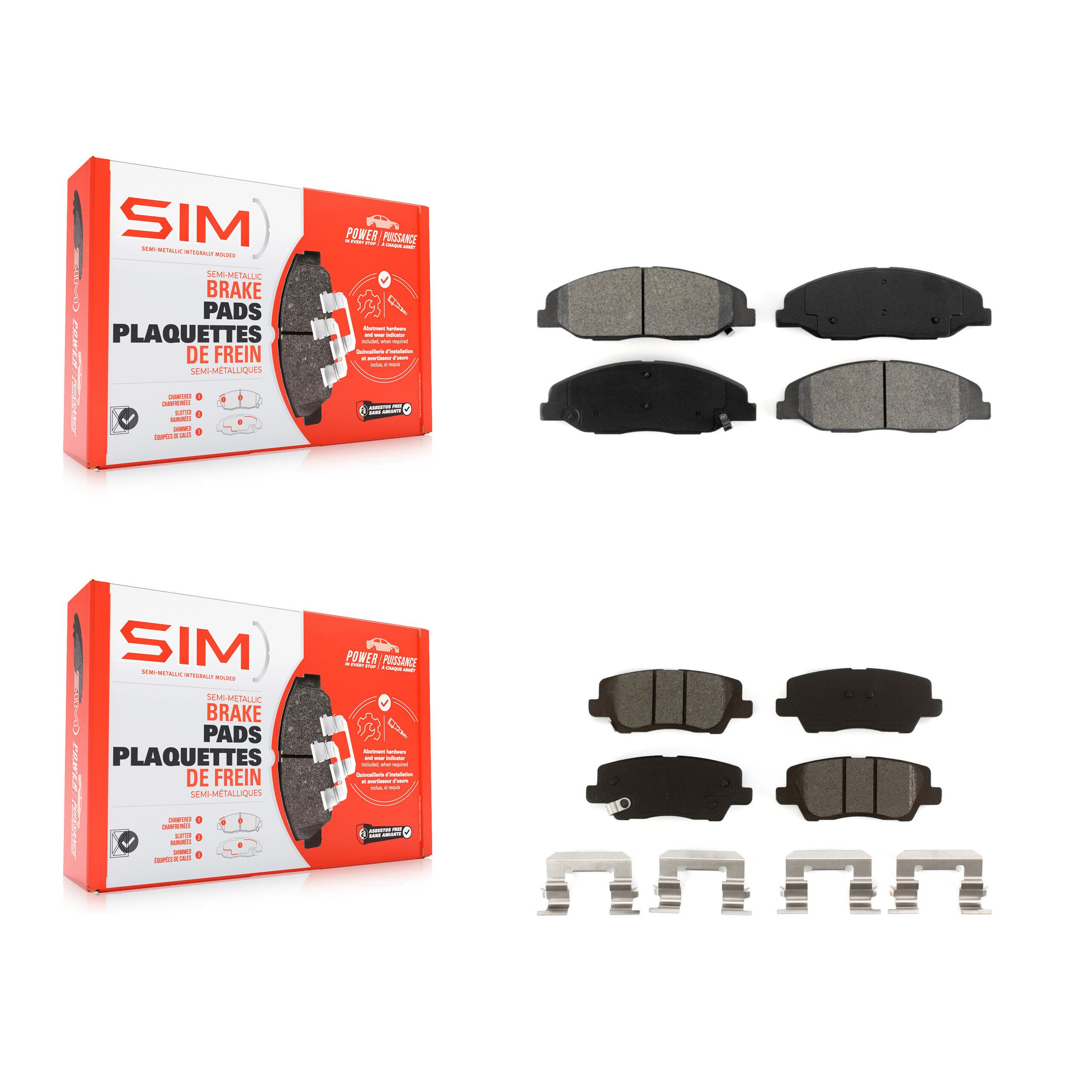 Front Rear Semi-Metallic Brake Pads Kit For 2014 Cadillac CTS Without Heavy Duty Brakes KSM-100556