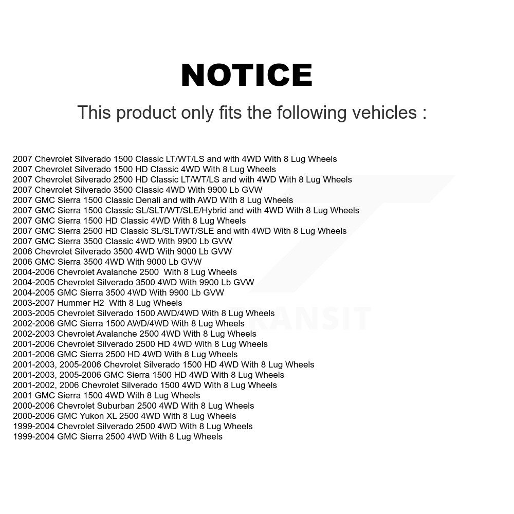 Front Wheel Bearing Hub Assembly Pair For Chevrolet GMC Silverado 1500 Sierra 2500 HD H2 K70-100403 - Image 2