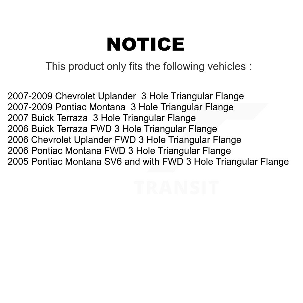 Rear Wheel Bearing Hub Assembly Pair For Pontiac Montana Chevrolet Uplander Buick Terraza K70-100769 - Image 2