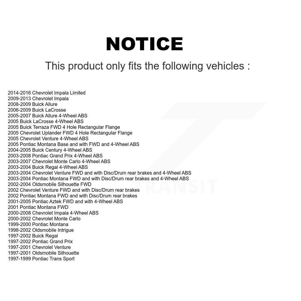 Front Rear Wheel Bearing & Hub Assembly Kit For Chevrolet Impala Buick Pontiac Grand Prix K70-101173 - Image 2