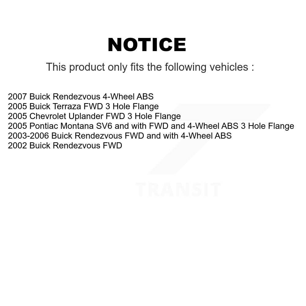 Front Rear Wheel Bearing Hub Assembly Kit For Buick Rendezvous Pontiac Montana Chevrolet K70-101175 - Image 2