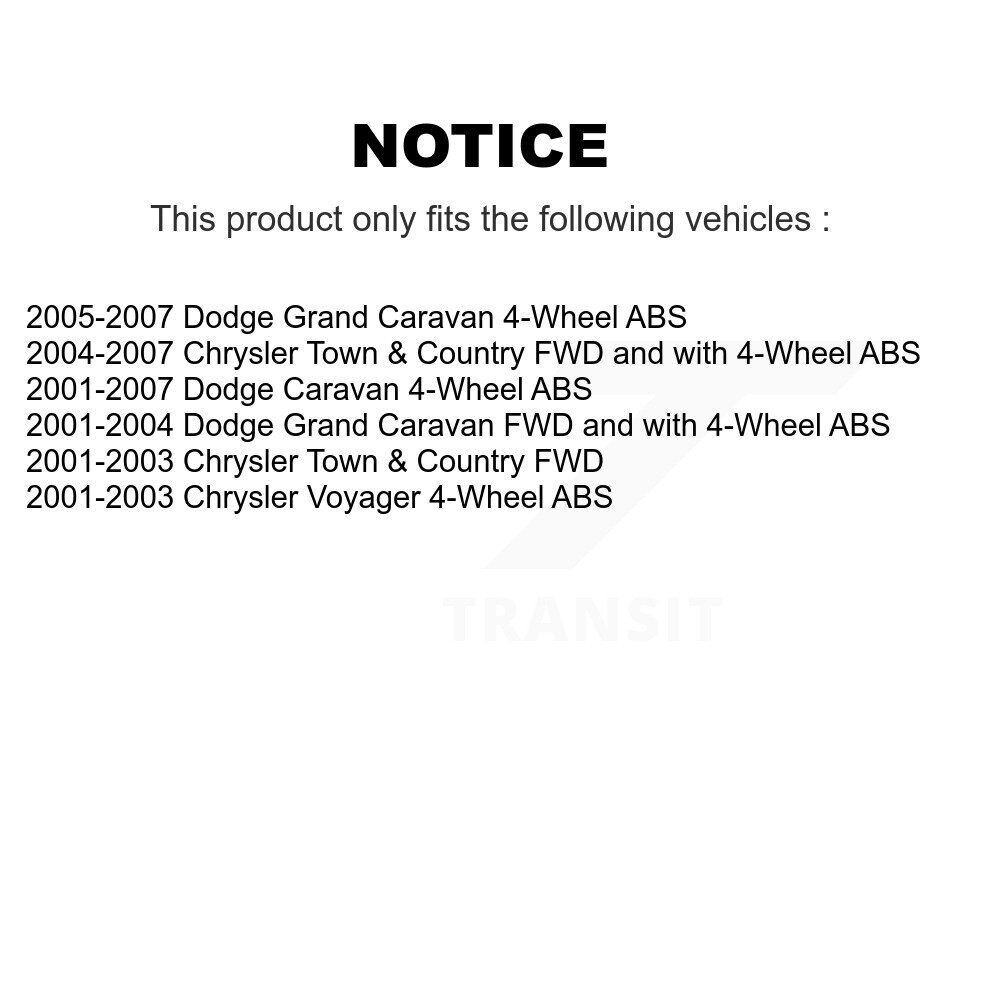 Front Rear Wheel Bearing Hub Assembly Kit For Dodge Grand Caravan Chrysler Town & Country K70-101180 - Image 2