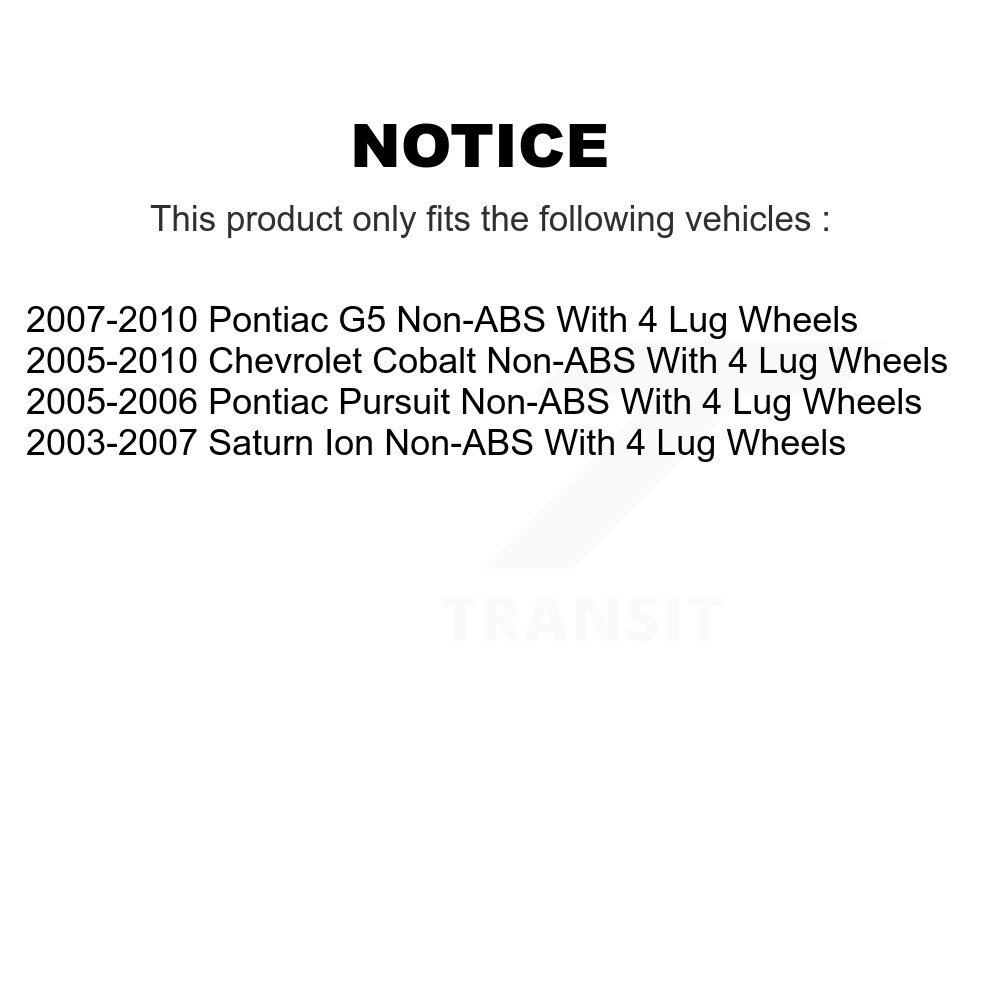 Front Rear Wheel Bearing & Hub Assembly Kit For Chevrolet Cobalt Pontiac G5 Saturn Ion K70-101203 - Image 2