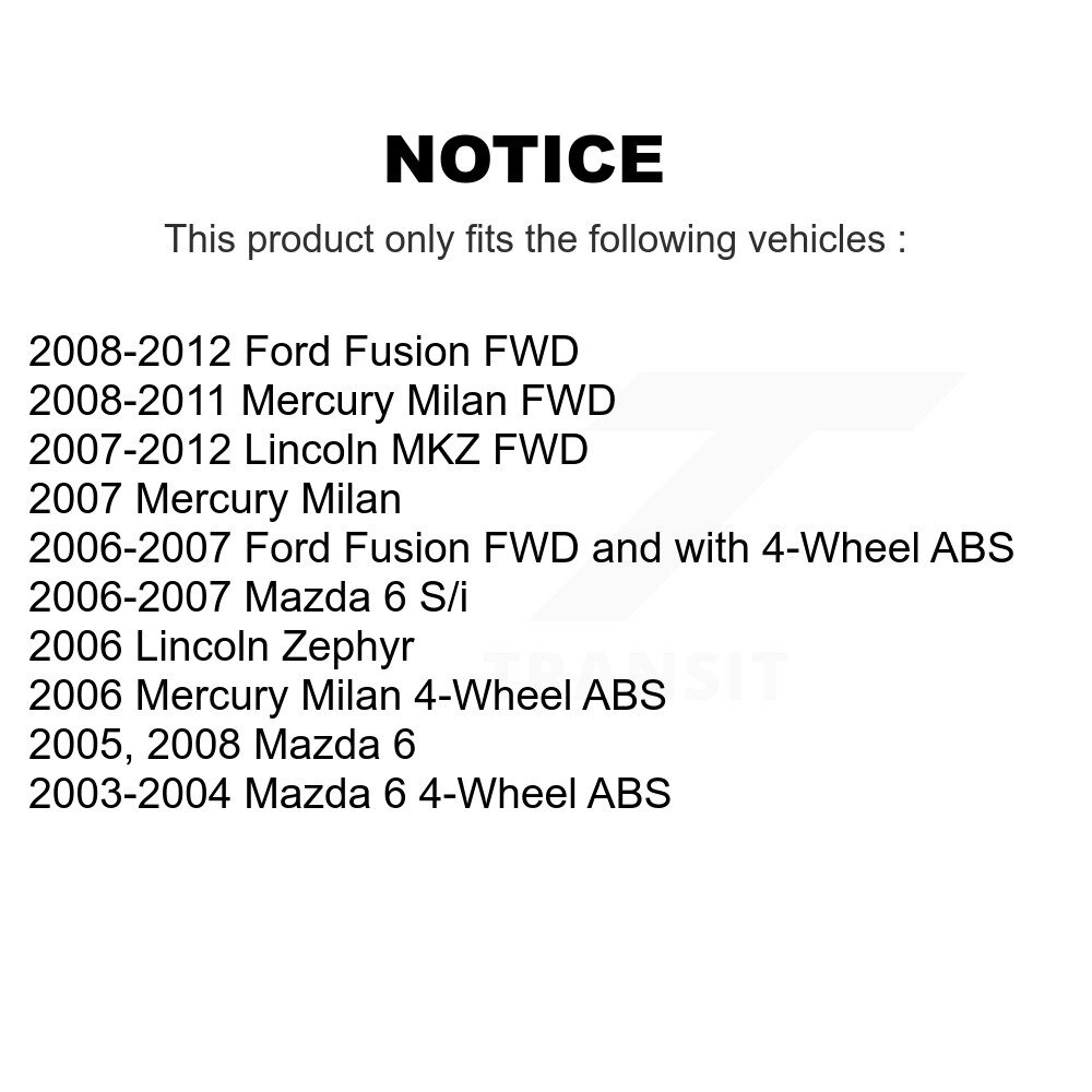 Front Rear Wheel Bearing And Hub Assembly Kit For Ford Fusion Mazda 6 Lincoln MKZ Zephyr K70-101529 - Image 2