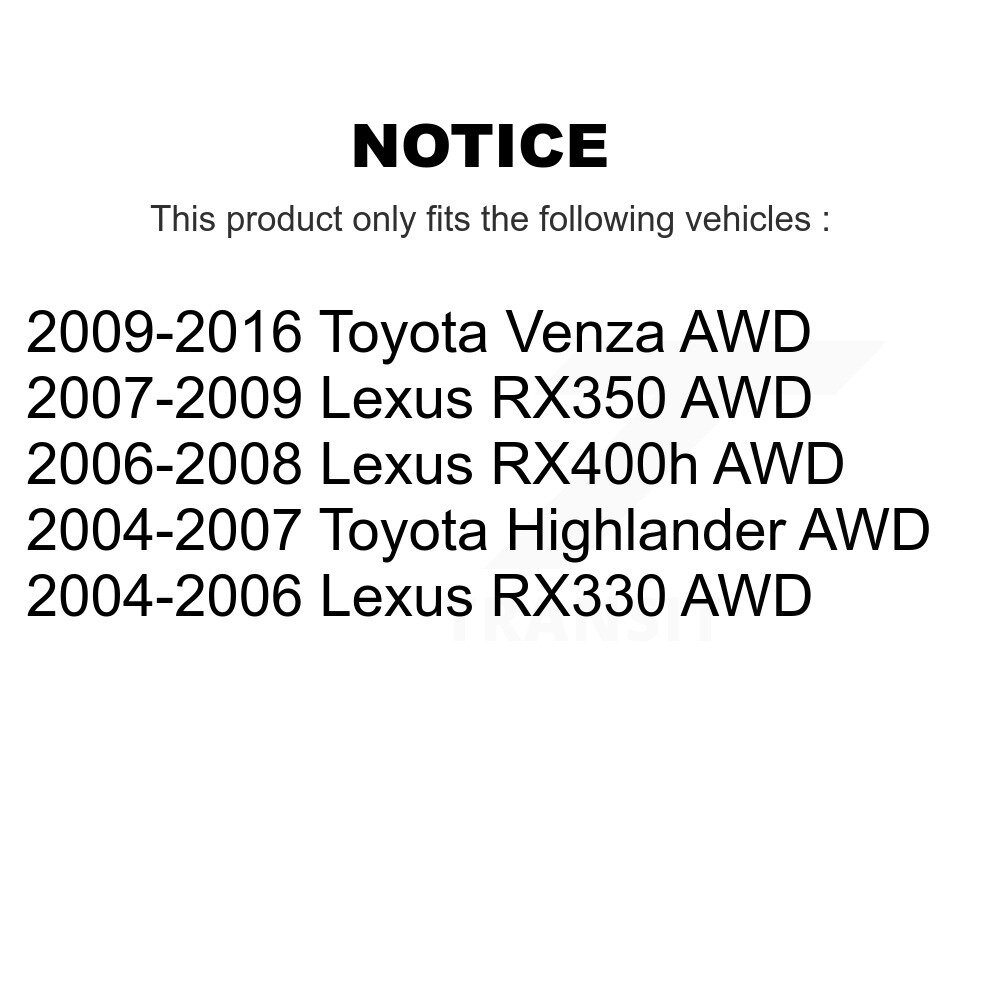 Front Rear Wheel Bearing & Hub Assembly Kit For Toyota Venza Lexus RX350 Highlander RX330 K70-101586 - Image 2