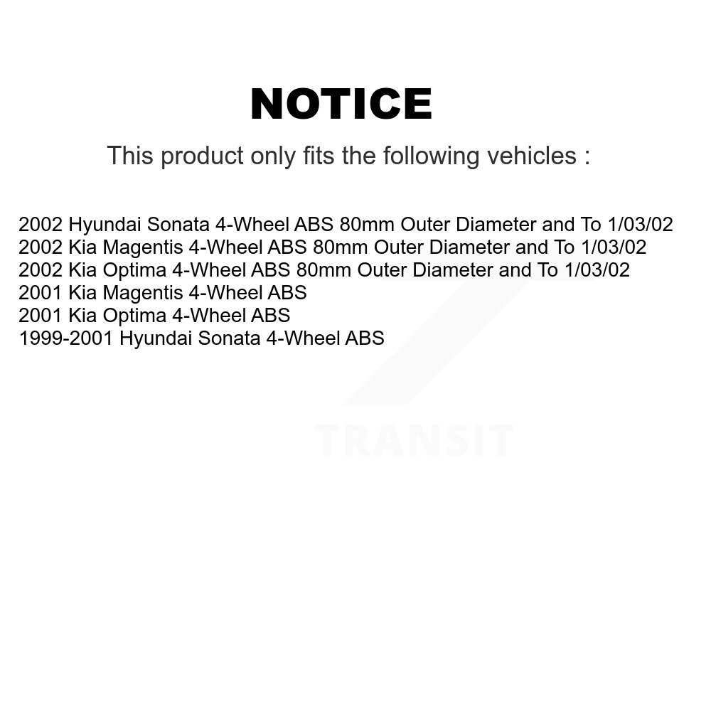 Front Rear Wheel Bearing And Hub Assembly Kit For Hyundai Sonata Kia Optima Magentis K70-101610 - Image 2