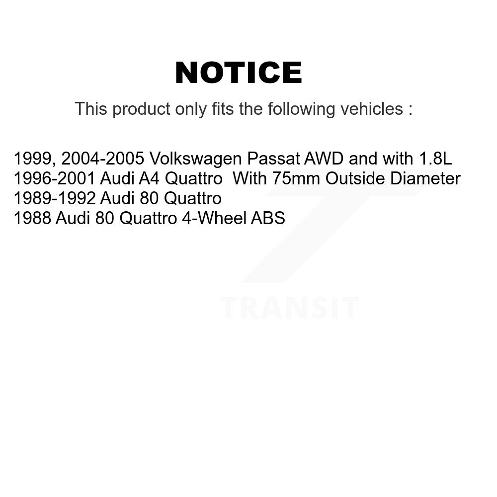 Front Rear Wheel Bearing Kit For Volkswagen Passat Audi A4 Quattro 80 K70-101720 - Image 2