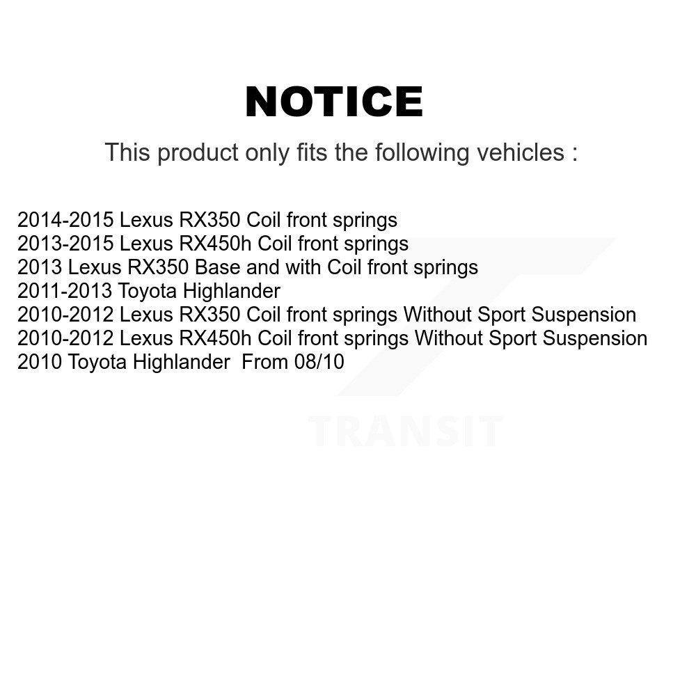 Front Suspension Struts Kit For Lexus RX350 Toyota Highlander RX450h K78-100748 - Image 2