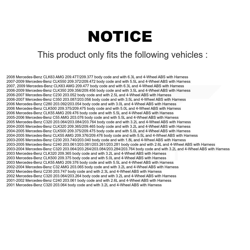 Rear Wheel Bearing Sensor Kit For Mercedes-Benz C230 C240 CLK350 CLK320 C320 CLK500 C280 K7S-100975 - Image 2