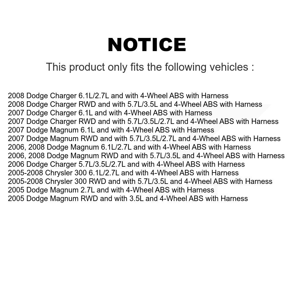 Rear Wheel Hub Bearing ABS Sensor Kit For Chrysler 300 Dodge Charger Magnum with Harness K7S-101240 - Image 2