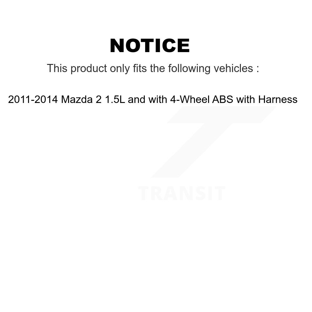 Front Rear Wheel Bearing Sensor Kit For 11-14 Mazda 2 1.5L with 4-Wheel ABS Harness K7S-101762 - Image 2