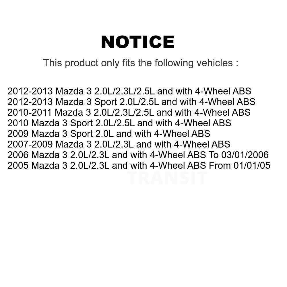 Front Wheel Bearing And ABS Sensor Kit For Mazda 3 Sport K7S-102080 - Image 2