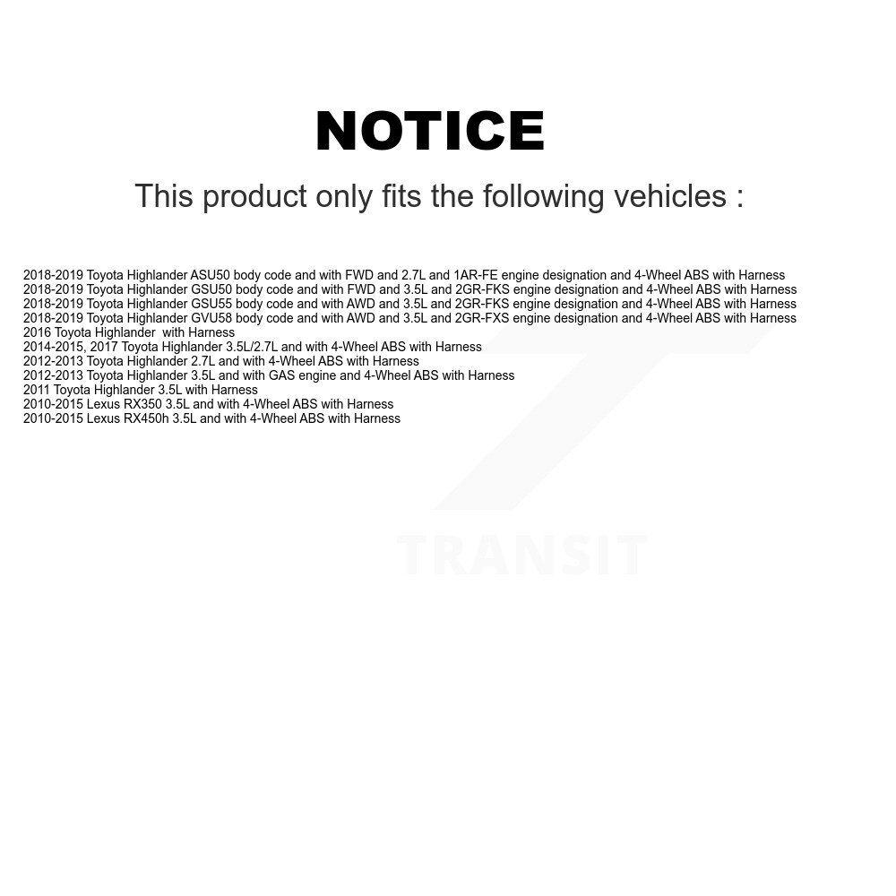 Front Wheel Bearing ABS Sensor Kit For Toyota Highlander Lexus RX350 RX450h with Harness K7S-102196 - Image 2